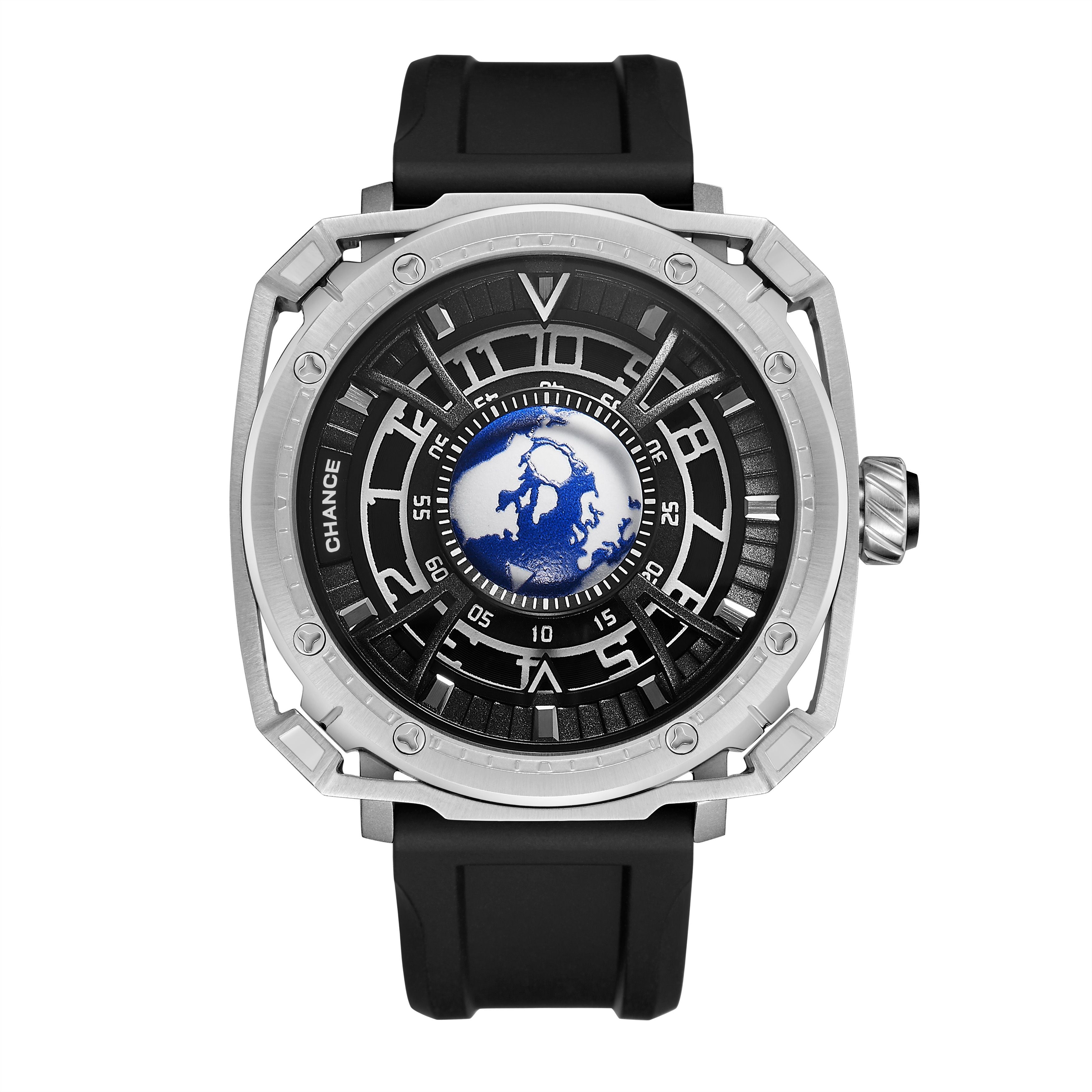 CHANCE Luxury Men Mechanical Wristwatch Automatic Watch Stainless Steel Case Sports Silicone Strap Luminous Watches Clock 9052