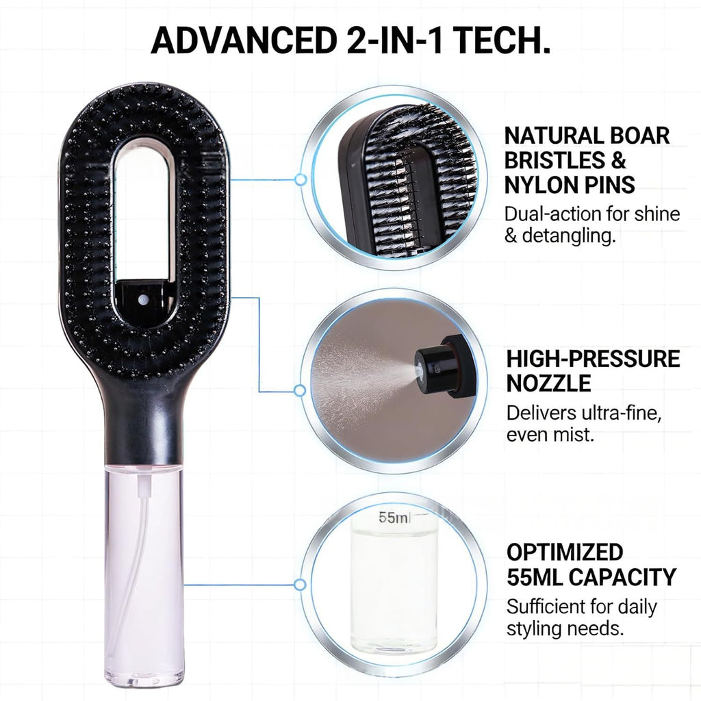 2in1 Sprayer Comb Detangling Scalp Massage Hairbrush With Spray Bottle Essential Oil Water Mist Spray Brush Anti-static Summer